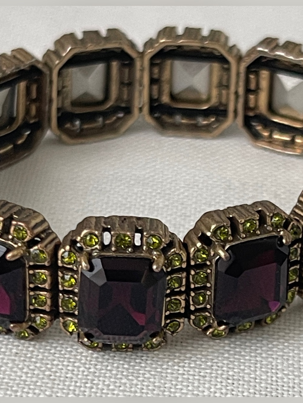 J. Crew Gold-Tone Bracelet with Deep Purple Stones and Peridot Accents